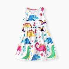 * Dinosaur Print & Sleeveless
* Soft and comfy
* Material: 95% Polyester, 5% Spandex
* Machine wash, tumble dry
* Imported Polka Dot Dress Summer, Floral Print Party Dress, Toddler Summer Outfits, Sundress Casual, Girls Sundress, Toddler Girl Shorts, Kids Party Dresses