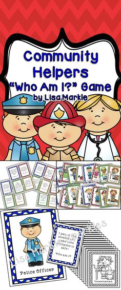 the community helpers who am i? s game is shown in red, white and blue