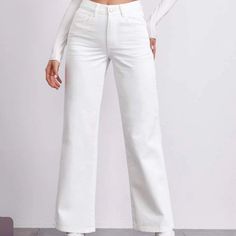 Brand New White Mom Jeans, Still Have Packages It Came In And Everything!!!! They Are So Cute And I Loved The Way They Look, Only Reason For Selling Is They Were Too Small On Me H&m White Jeans, White Jeans Target, Off White Mom Jeans, White Mom Jeans, White Wide Leg Jeans, Shein Jeans, Mid Waist Jeans, Long Jeans, Flare Leg Pants