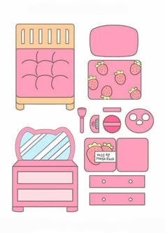 a pink bedroom with furniture and accessories