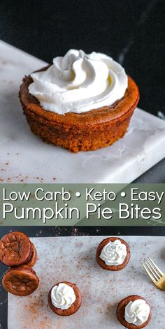 low carb keto - easy pumpkin pie bites with cream cheese frosting on top