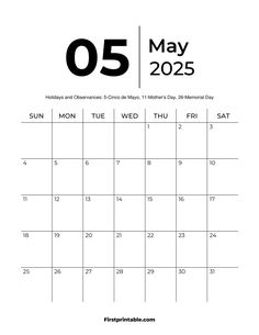 the calendar for may is shown in black and white