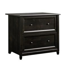 two drawers with one drawer open and the other closed, both in dark brown wood