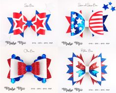 four different patriotic bows with stars and stripes