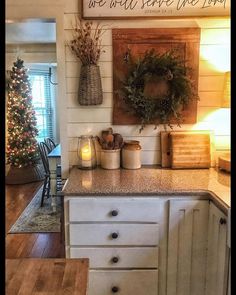 the kitchen counter is clean and ready to be used as a christmas decorating project