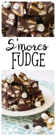 chocolate fudge bars with marshmallows on top and the words, 2'mores fudge