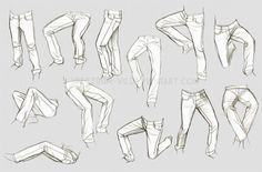 a bunch of different types of pants and leggings, all drawn in pencil