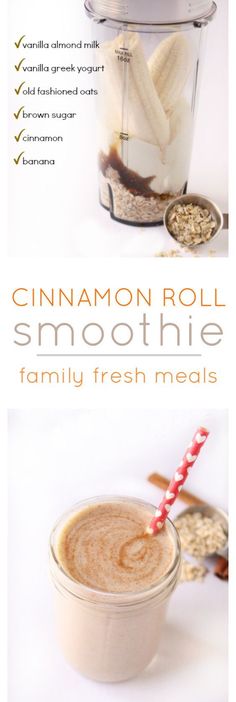 the recipe for cinnamon roll smoothie is shown