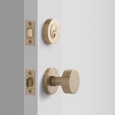 an image of a door handle and knobs on the side of a white wall