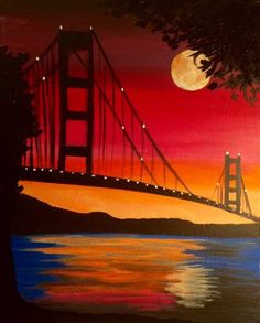 a painting of the golden gate bridge at night