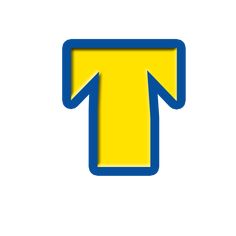 a blue and yellow arrow pointing to the left side of a rectangle shaped object