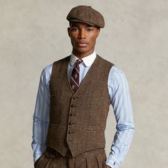 Men's Vest Fashion, Ralph Lauren Tweed, Morehouse College, Mens Vest Fashion, Tailored Vest, Mens Tailor, Tweed Vest, Herringbone Tweed