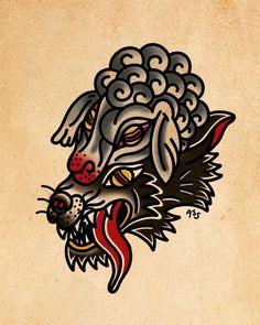 an old school tattoo design of a dog's head