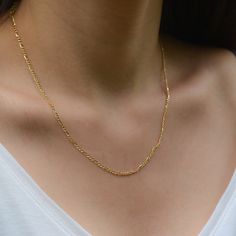 Excited to share this item from my #etsy shop: 2 mm Figaro Solid Gold Thin Flat Necklace, Unisex Chain Necklace 585 Gold Necklace Figaro Chain Necklace Flat Chain Necklace, Flat Necklace, Necklaces Collection, Real Gold Necklace, Gold Chain Design, Light Weight Jewelry, Solid Gold Chains