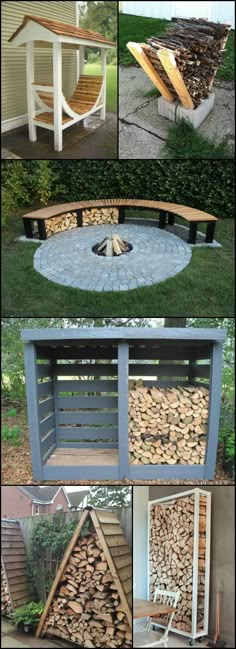 the fire pit is made out of logs