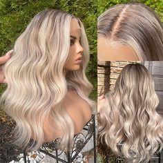 Category:Human Hair Lace Wig; Gender:wigs for black women; Wig Type:Natural Wigs; Occasion:Party  Evening,Vacation,Daily Wear; Age Group:Adults; Color Shade:Blonde; Density:180%,150%,130%; Origin of Hair Donors:Brazilian Hair; Hair Material:Human Hair; Cap Construction:13x4 Lace Front; Texture:Wavy; Length:Long,Medium Length; Features:Pre-Plucked,Glueless,with Baby Hair; Listing Date:05/16/2022; Cap Circumference:; Front to Back:; Nape of Neck:; Side to Side Across Forehead:; Side to Side Over T Highlights Ash Blonde, Blonde Hair Texture, Hair Color Images, Dunner Wordend Haar, Blond Ombre, Human Hair Wigs Blonde, Blonde Roots, Ombre Brown, Monofilament Wigs