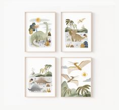 Let's head back in time and explore a primitive world, a world where giant reptiles ruled the planet. This beautiful textured illustration set adds a fun and subtle charm to a boy's room or a play room. Product Info: Dinosaur Set of 4. Illustrated in our studio and printed with archival inks on premium matte paper for beautiful color saturation. Unframed prints. Find us here: Etsy: www.etsy.com/shop/nemoandherInstagram: @nemoandherFacebook: www.facebook.com/nemoandherart Dinosaur Baby Nursery, Dinosaur Baby Room, Nursery Photos, Dinosaur Prints, Safari Art, Youth Decor, Dinosaur Wall Art, Dinosaur Room Decor, Woodland Art