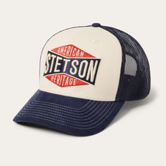 This rugged trucker cap features a Stetson American heritage logo on its rugged brushed cotton canvas front. It has a traditional mesh back for breathability and ventilation, a gently curved bill and a classic snapback closure to ensure a secure, adjustable fit. Truckers throughout the 20th-century wore caps branded with their company’s logo — by the ‘70s, they had evolved into the hat we know and appreciate today. Practical, proud, and pure Americana, the trucker hat is a true classic. 3 7/8" C Heritage Logo, Cap Collection, Casual Bottoms, Denim Boots, Baseball Trucker Hat, Hat Design, S Logo, Spirit Wear, Shirt Dress Casual