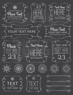 a set of hand drawn chalkboard frames and labels for text on a blackboard background