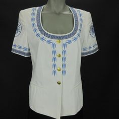 ESCADA Margaretha Ley Top 40 M 10 White Cotton Embroidered Design Shirt Germany #ESCADA #Embroidered Germany Clothing, Germany Outfits, Top 40, Embroidered Design, White Cotton, Tunic Tops