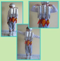 three pictures of a child in tinfoil with his hands on his hips and arms behind his back