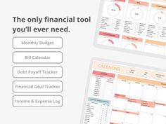 two screens showing the financial tool you'll ever need, and an image of a calendar