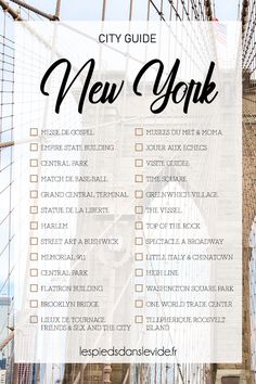 the new york city guide is shown in black and white, with text overlaying it