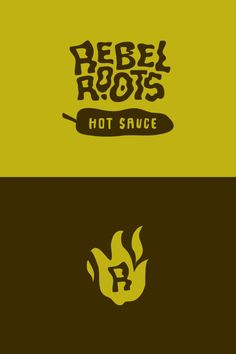 the logo for rebel roots hot sauce is shown in three different colors and font styles