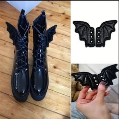 Shoe Wings, Boots Diy, Valentines Day Gifts For Friends, Lace Accessories, Wing Shoes, Black Bat, Glitter Shoes, Decorated Shoes, Shoe Lace