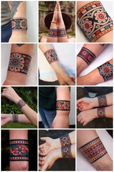 many different pictures of people with tattoos on their arms and hands, all showing the same designs