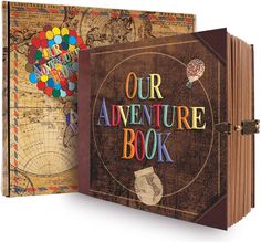 an open book with the words our adventure book on it