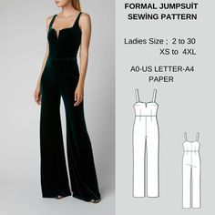 Fancy Chic Jumpsuit Sewing Pattern ,Our designs have been inspired by ready-to-wear garments,There are no pockets in our jumpsuit . Available as an instant download (pdf) sewing pattern bundle with a range of size options, including plus sizes  ⭐US Sizes: 2, 4, 6, 8, 10, 12, 14, 16, 18, 20,22,24,26,28,30 ⭐Standard Sizes: XS, S, M, L, XL, 2XL,3XL,4XL ⭐These patterns are suitable for A4, A0, and US Letter size papers. ⭐Once your payment is processed, you will automatically receive download links f Womens Jumpsuit Pattern, Sewing Pattern Jumpsuit, Spring Sewing Patterns, Dungaree Pattern, Jumpsuit Sewing Pattern, Jumpsuit Sewing, Overall Pattern, Jumpsuit Pattern Sewing