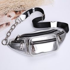 Buy Women's Silver Fanny Pack Fashion Belt Bag Worldwide Free shipping and return, color: Silver , material: Genuine Leather Fanny Pack Fashion, Waist Purse, Black Fanny Pack, Lv Bags, Fashion Belts, Leather Bag Women, Cheap Jewelry, Bag Trends