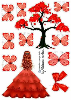 the paper doll is standing next to a tree with butterflies on it's wings