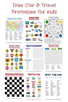 a poster with the words free car and travel printables for kids