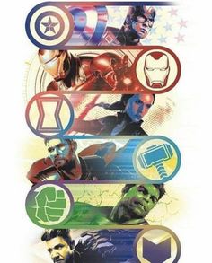 the avengers movie poster is shown with many different characters and symbols on it's sides