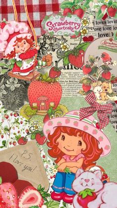 a collage of strawberry shortcakes and other items