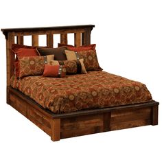 a bed that has some pillows on top of it and is made out of wood