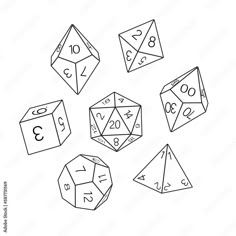 six dices with numbers on them are shown in black and white, as well as the