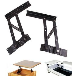 three different types of tables and chairs with one table attached to the other side,