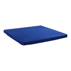 a blue mattress with no sheets on it