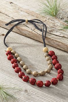 This lightweight necklace features two strands of organic seeds and berries, for one-of-a-kind artistry. Handmade by skilled artisans in Ecuador, and colored with organic vegetable dyes. 26-44" on adjustable faux leather cord. Fair trade. Organic Seeds, Organic Vegetables, Bead Necklace, Leather Cord, Ecuador, Fair Trade, Seeds, Beaded Necklace, Faux Leather