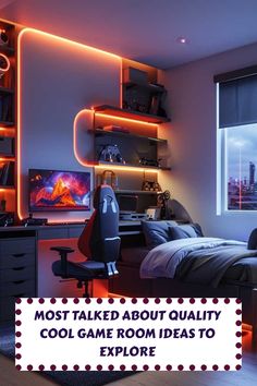 an image of a bedroom setting with text overlay that reads most talked about quality cool game room ideas to explore