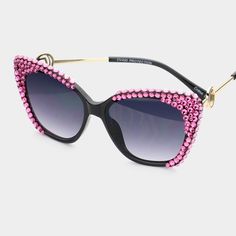 Rhinestone Crystal Embellished Detailed Style Black Cateye Sunglasses Statement Fashion Accessory Sun Glasses Measures 5.75" X 2.25" Handmade With Genuine Crystal Uv 400 Protection Color: Pink P 1305 S Party Cat Eye Sunglasses With Rhinestones, Evening Sunglasses With Rhinestones, Chic Evening Sunglasses With Rhinestones, Trendy Pink Sunglasses For Evening, Elegant Pink Sunglasses For Party, Chic Pink Party Sunglasses, Elegant Pink Party Sunglasses, Glamorous Pink Sunglasses For Party, Glamorous Pink Party Sunglasses