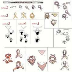 the instructions for how to tie an origami scarf with ribbons and other accessories