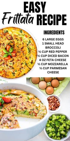 an easy frittata recipe is shown with ingredients