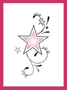 a pink star with swirls and stars on it