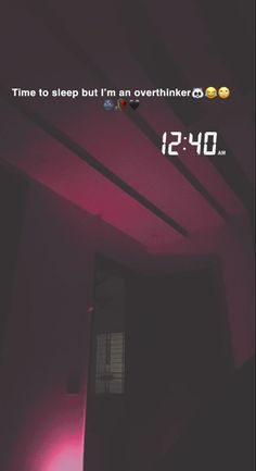 a dark room with pink lights and the text time to sleep but i'm an overthiker