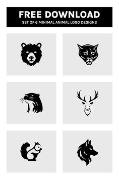 Free Download Set of 6 Minimal Animal Vector Logo Design Templates Animal Vector, Logo Design Free Templates, Logo Design Free, Vector Logo Design, Explore Nature, Logo Design Template, Squirrels, Free Logo, Design Templates