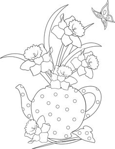 a teapot with flowers in it coloring page